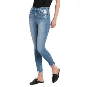 Flying Monkey High Rise Ankle Skinny Jeans with distressed step hem